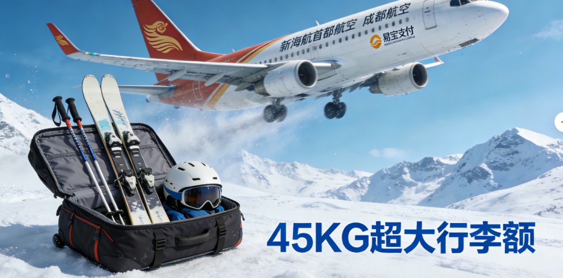 易宝支付：新海航首都航空“雪具无忧”产品重磅上线，45KG超大行李额，冰雪航线托运零负担！