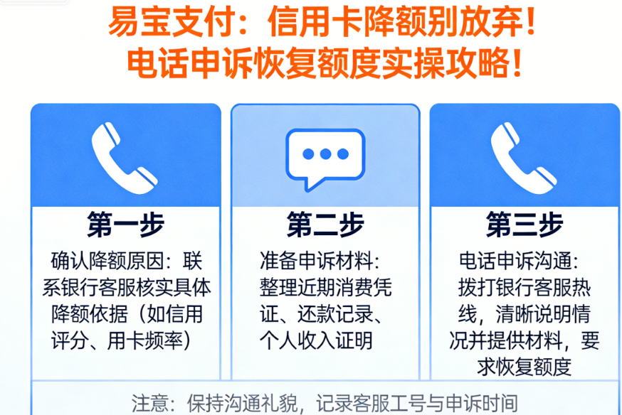 易宝支付：信用卡降额别放弃！电话申诉恢复额度实操攻略！