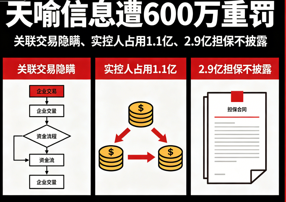 天喻信息遭600万重罚！关联交易隐瞒、实控人占用1.1亿、2.9亿担保不披露？
